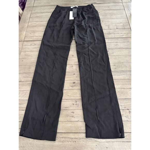 NWT SPRWMN BLACK CREPE WIDE LEG PINTUCK TROUSERS PANTS Size Small - Picture 3 of 7